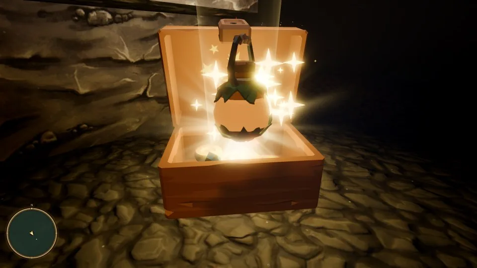 An open wooden chest with a lantern rising out of it in a column of light and stars