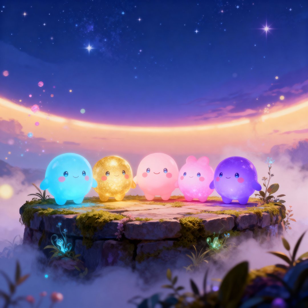 Luminids on floating platform at night