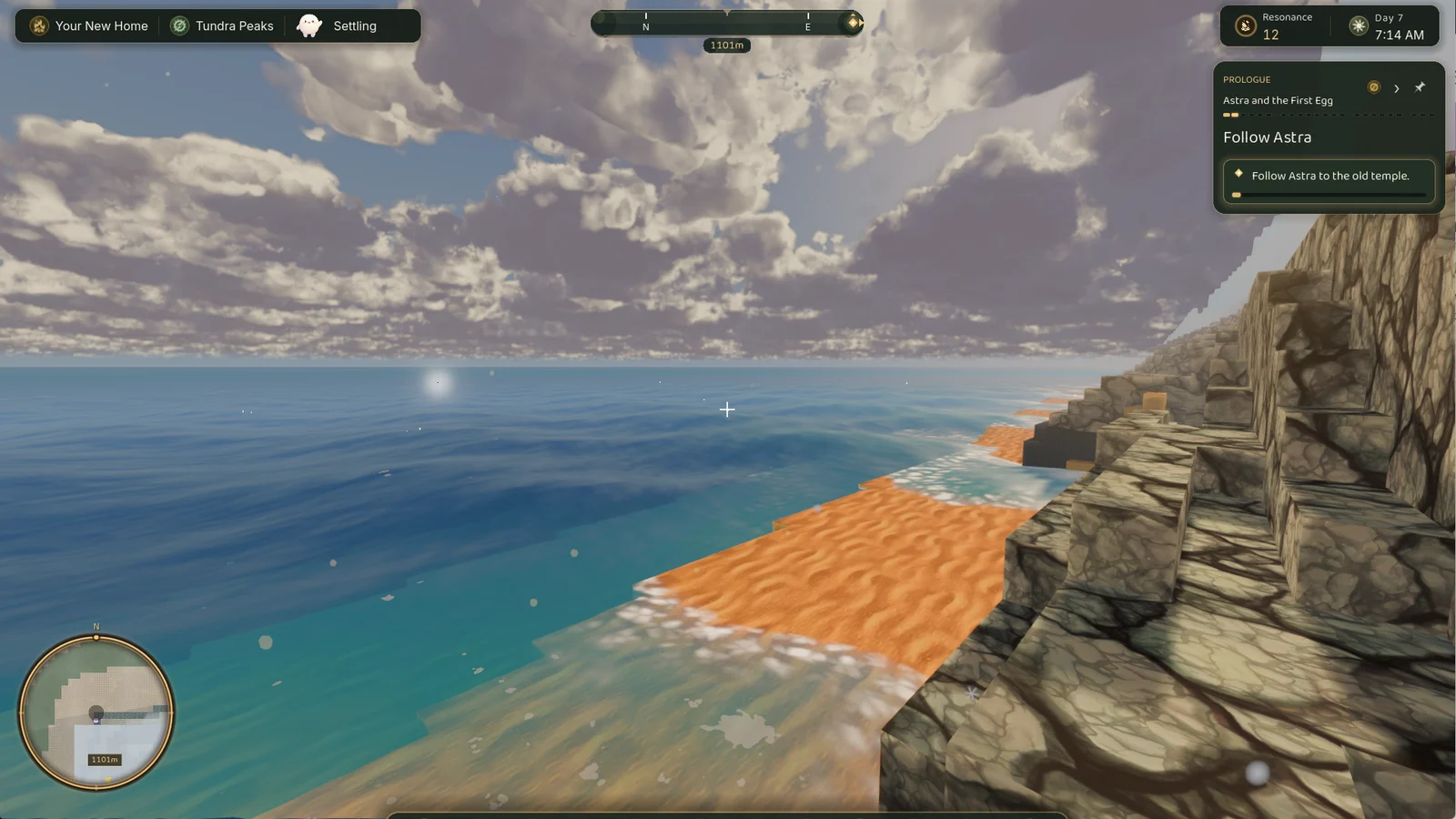 The coast from a cliff with turquoise shallows