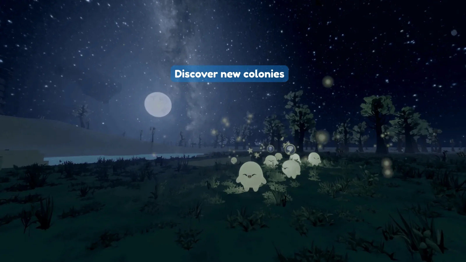 Moonlit colony of glowing Luminids